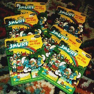 LOT of 6 1984 NWT Smurf Wrap an Egg Sealed Packages Easter Unlimited Smurfs Peyo